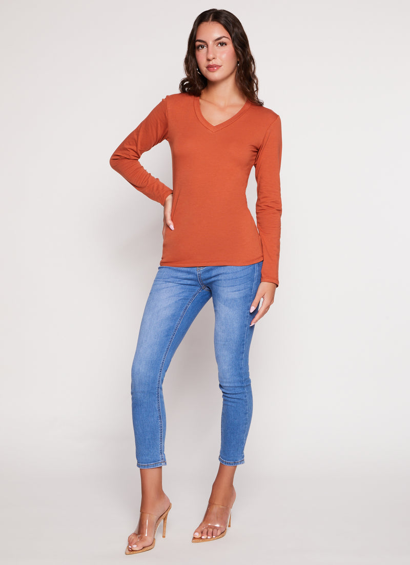 Basic V Neck Long Sleeve T Shirt