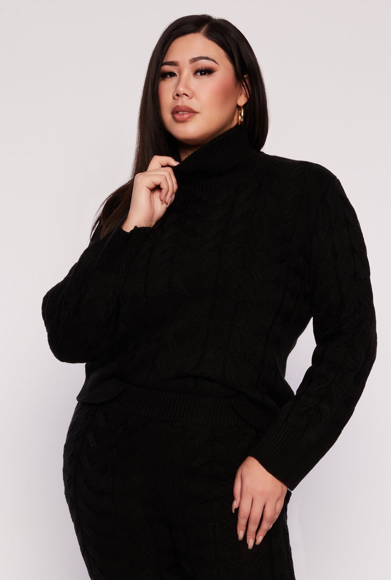 Plus Size Cable Knit Turtleneck Sweater