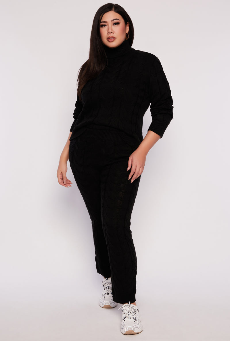 Plus Size Cable Knit Turtleneck Sweater