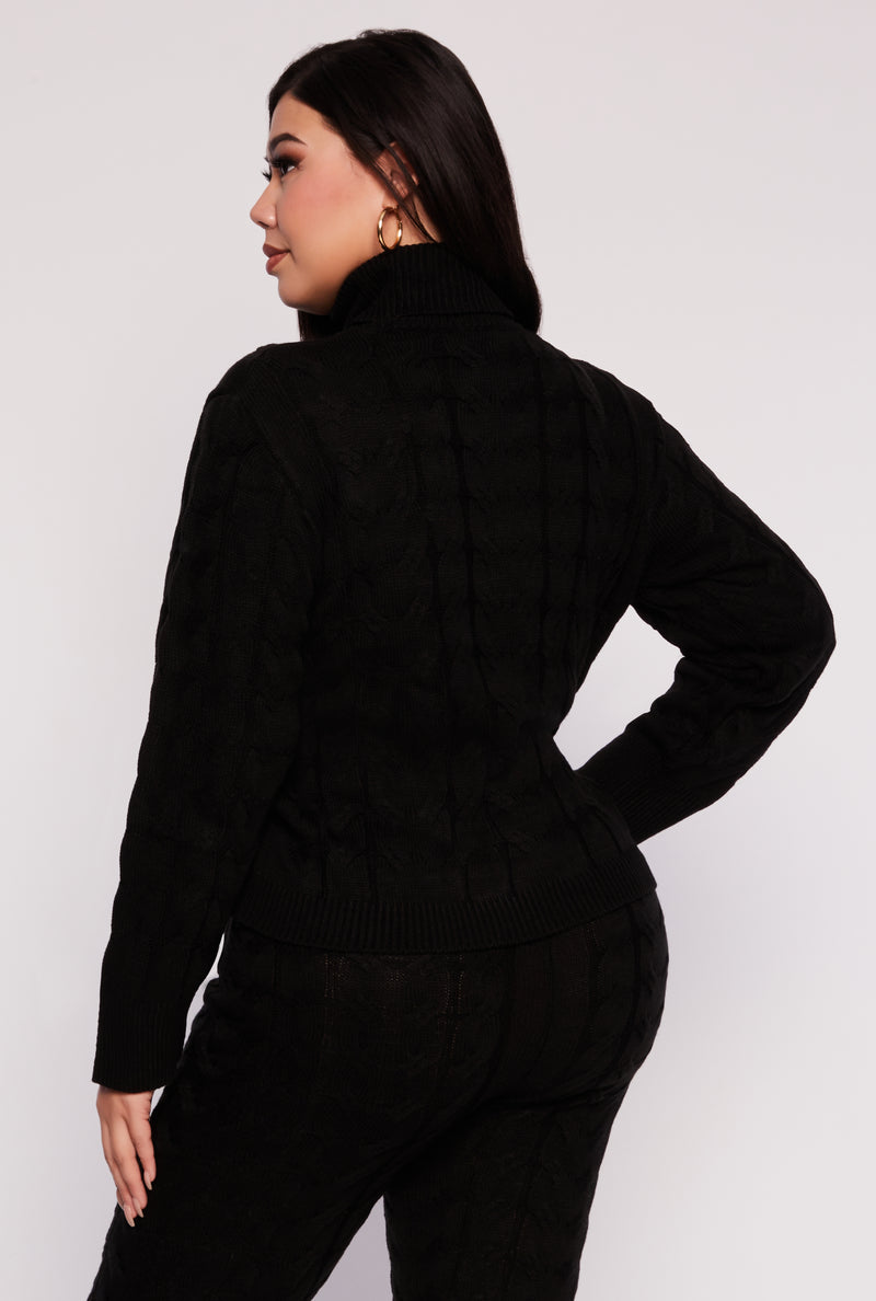 Plus Size Cable Knit Turtleneck Sweater