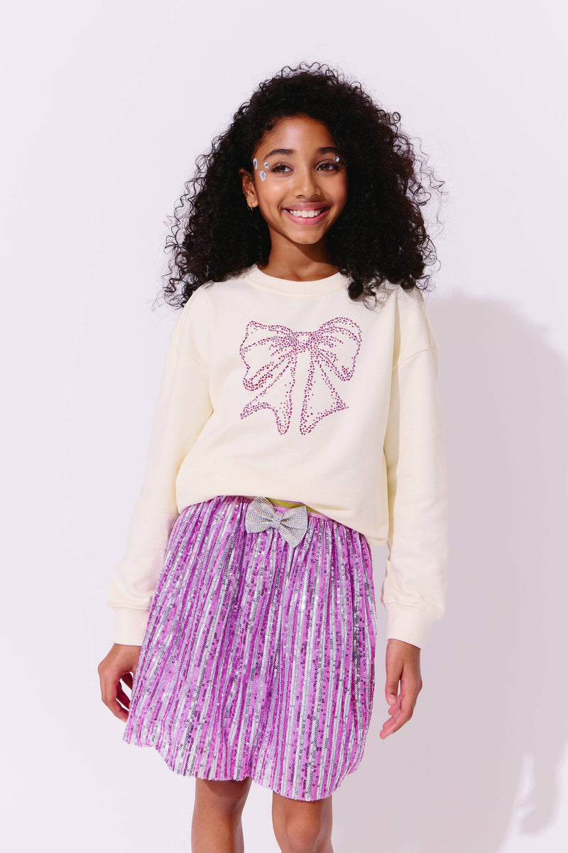 Bow Sequin Striped Skirt