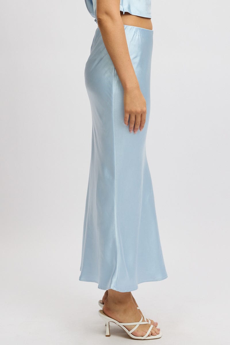 Blue Slip Skirt Maxi High Rise Satin Crepe
