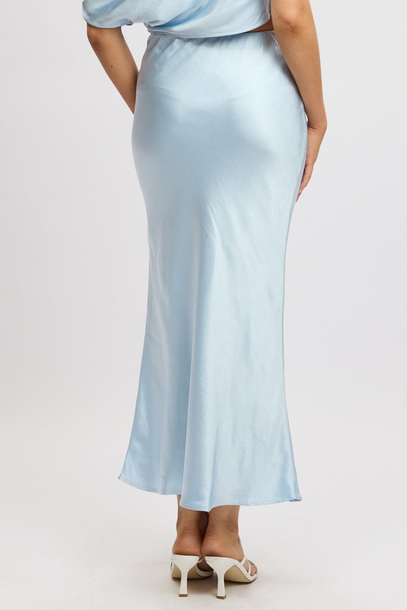 Blue Slip Skirt Maxi High Rise Satin Crepe