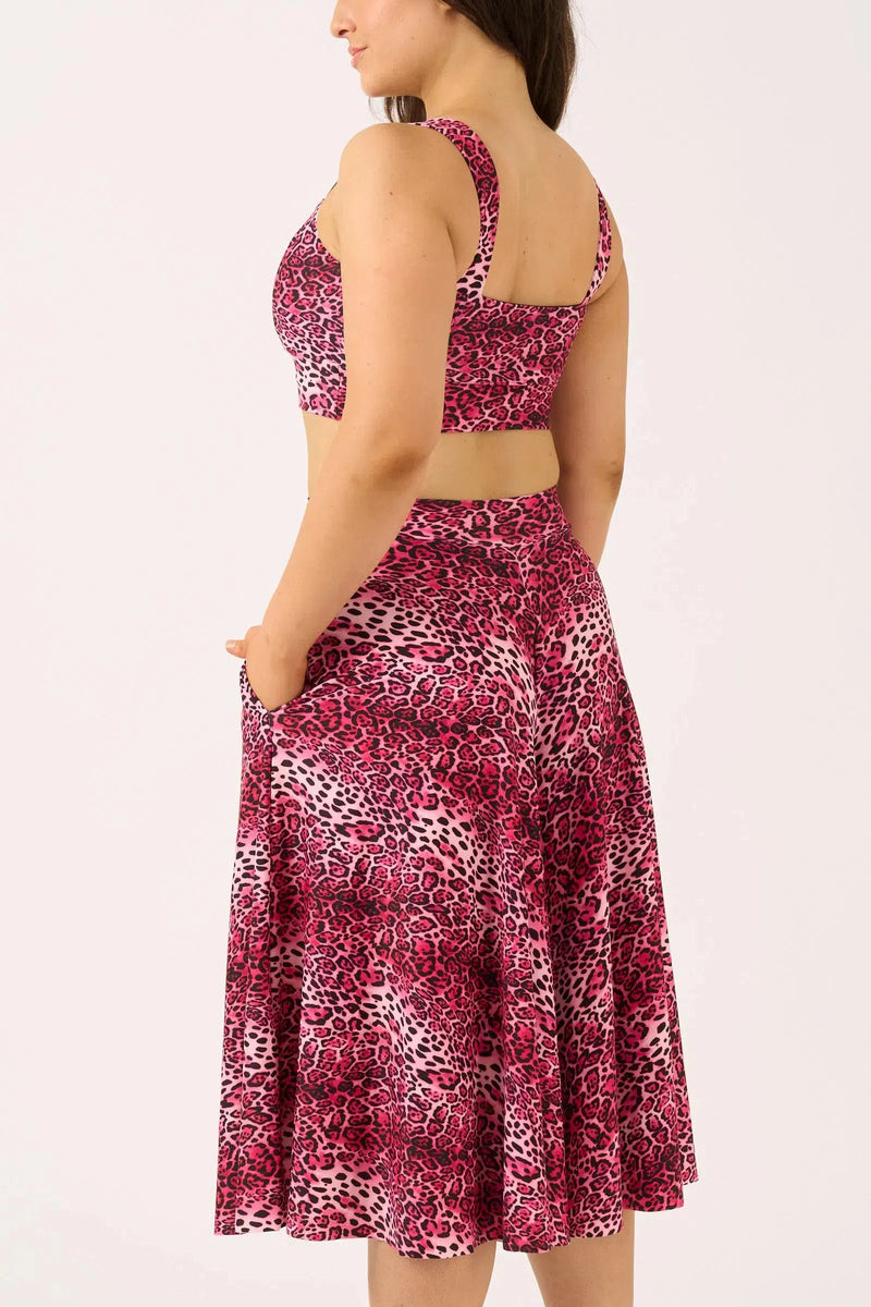 Silky Palazzo Culotte With Pocket - Pink Primal Animal
