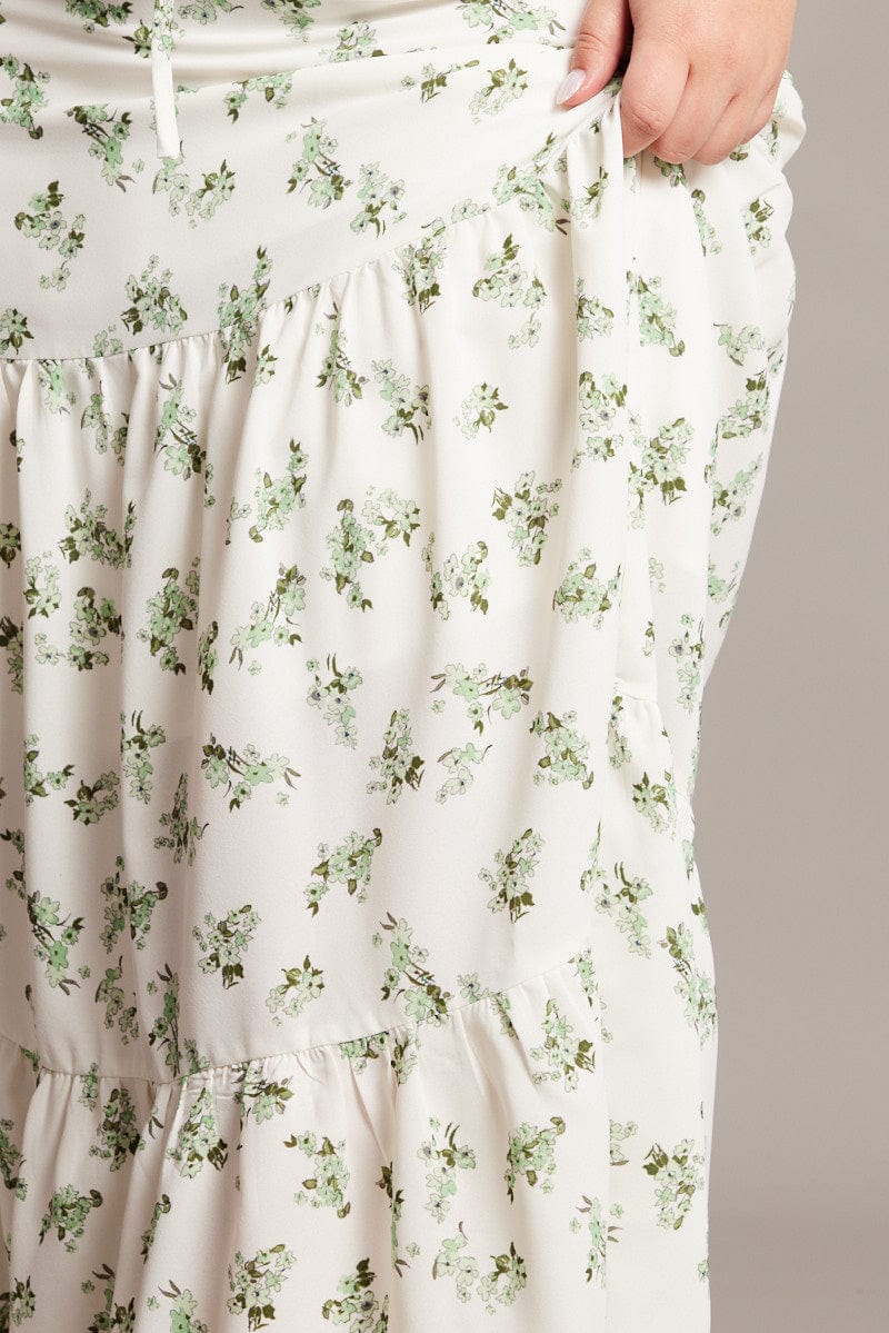 Green Ditsy Elastic Waist Maxi Skirt