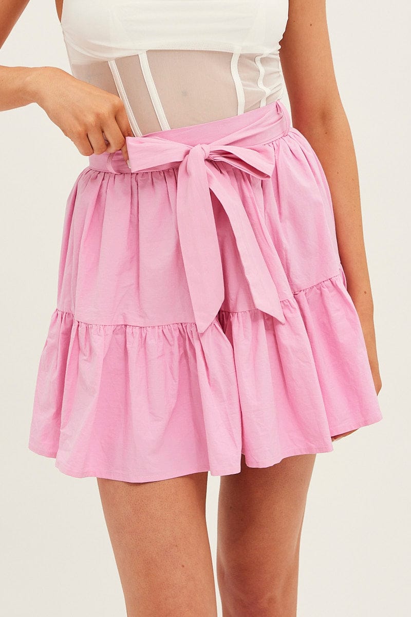 Pink Flare Skirt Skater Poplin