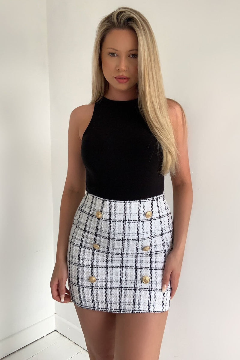 ELLE GLITTER TWEED GOLD BUTTON SKIRT