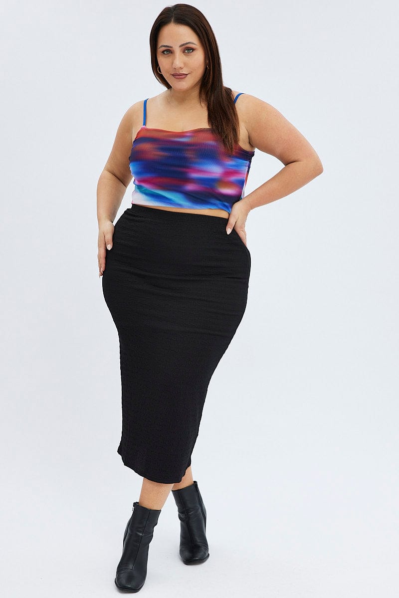 Black Midaxi Skirt Textured Jersey