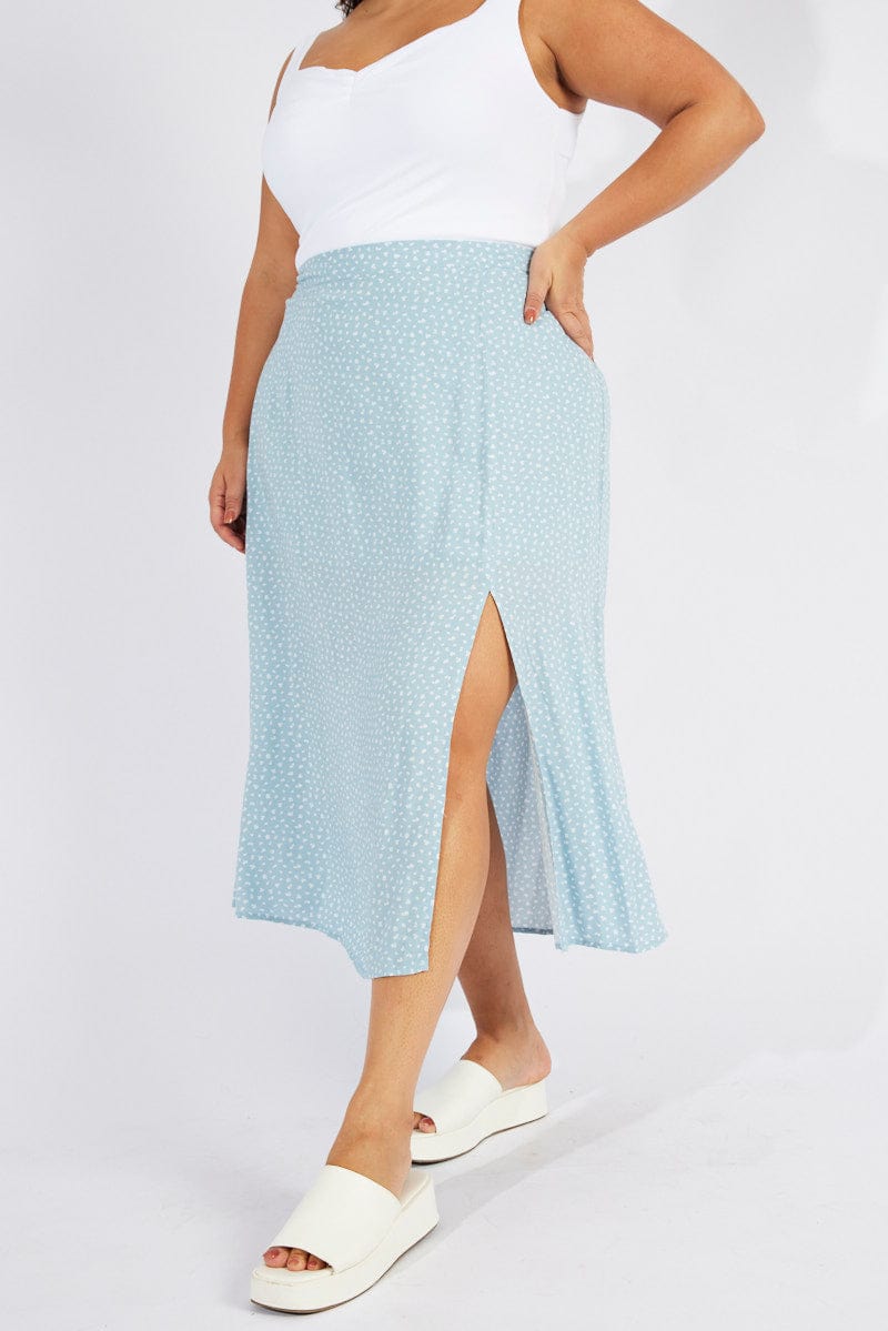 Blue Ditsy Ditsy Split Skirt