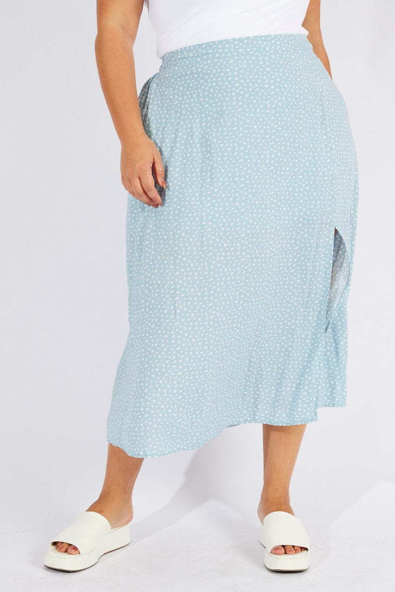 Blue Ditsy Ditsy Split Skirt
