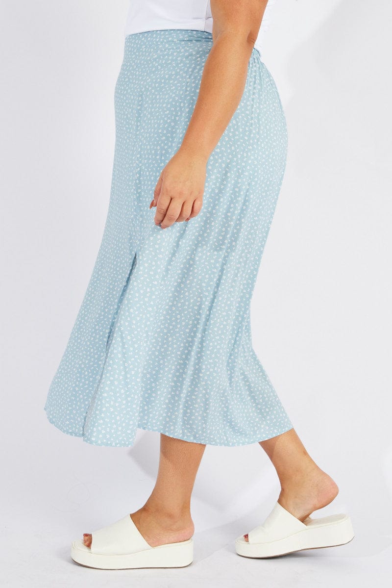 Blue Ditsy Ditsy Split Skirt
