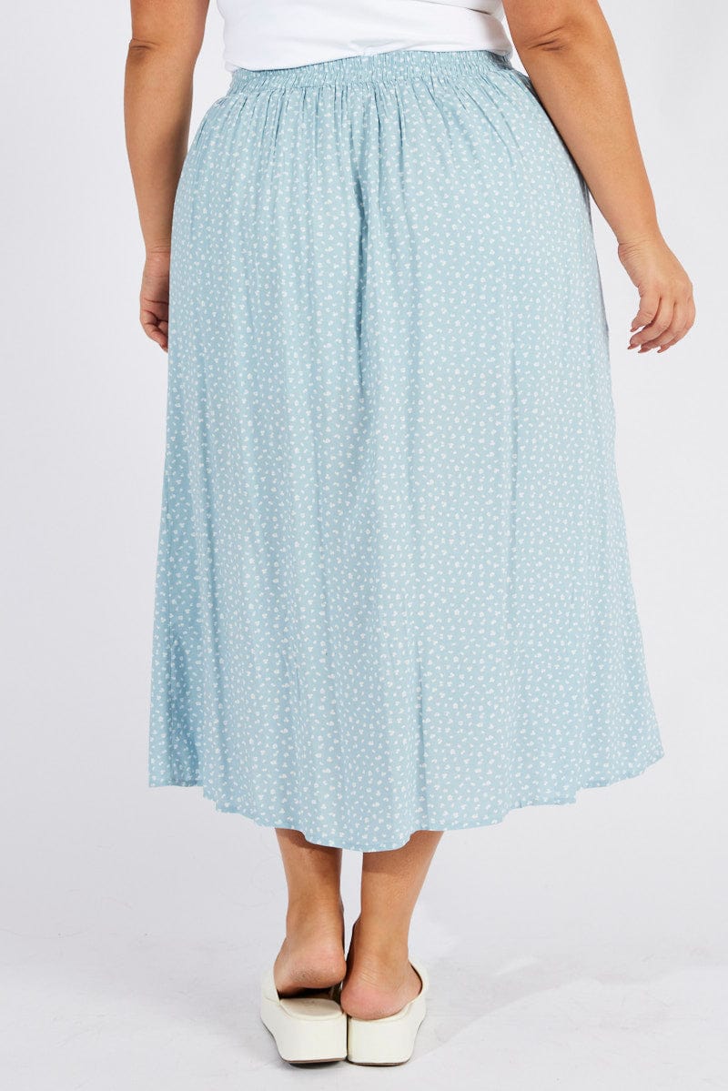 Blue Ditsy Ditsy Split Skirt