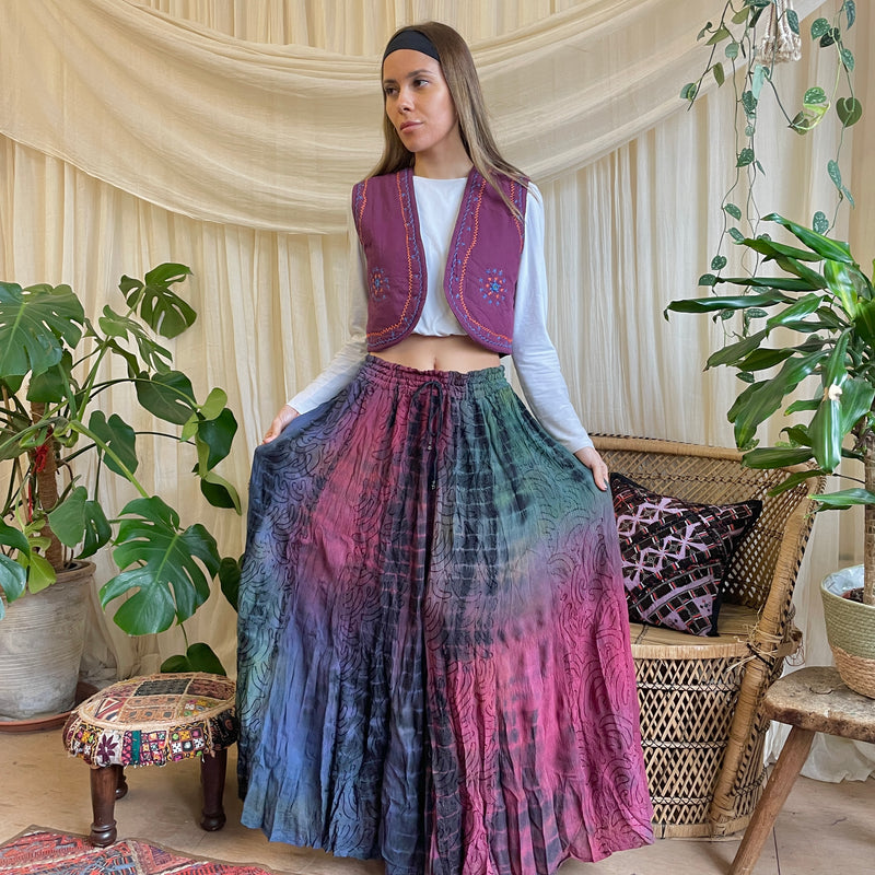 Embroidered Tie Dye Maxi Skirt