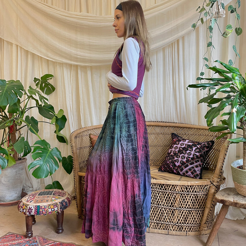 Embroidered Tie Dye Maxi Skirt