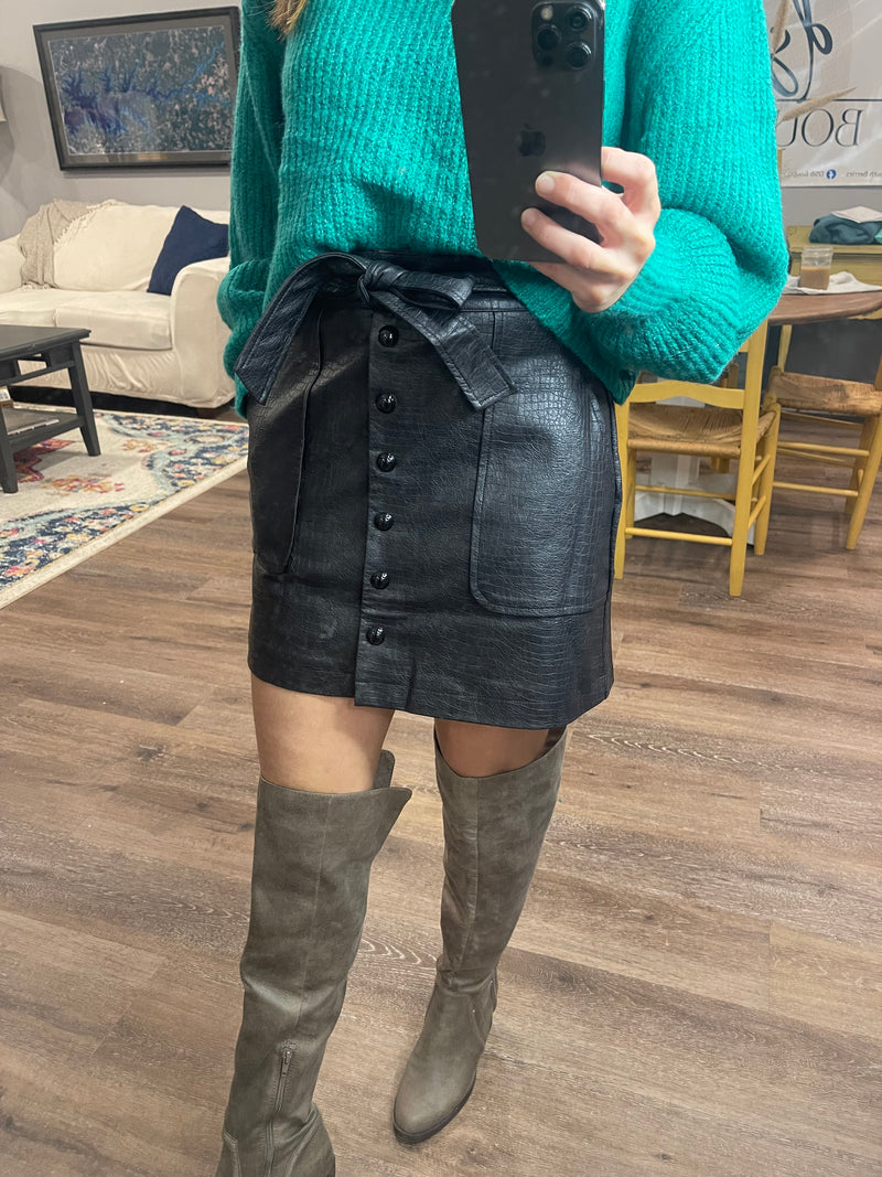 Pleather Tie Waist Skirt