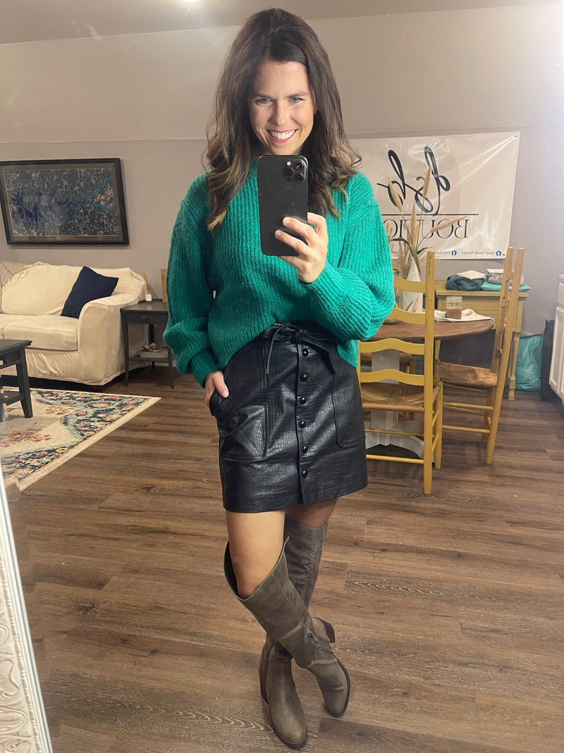 Pleather Tie Waist Skirt