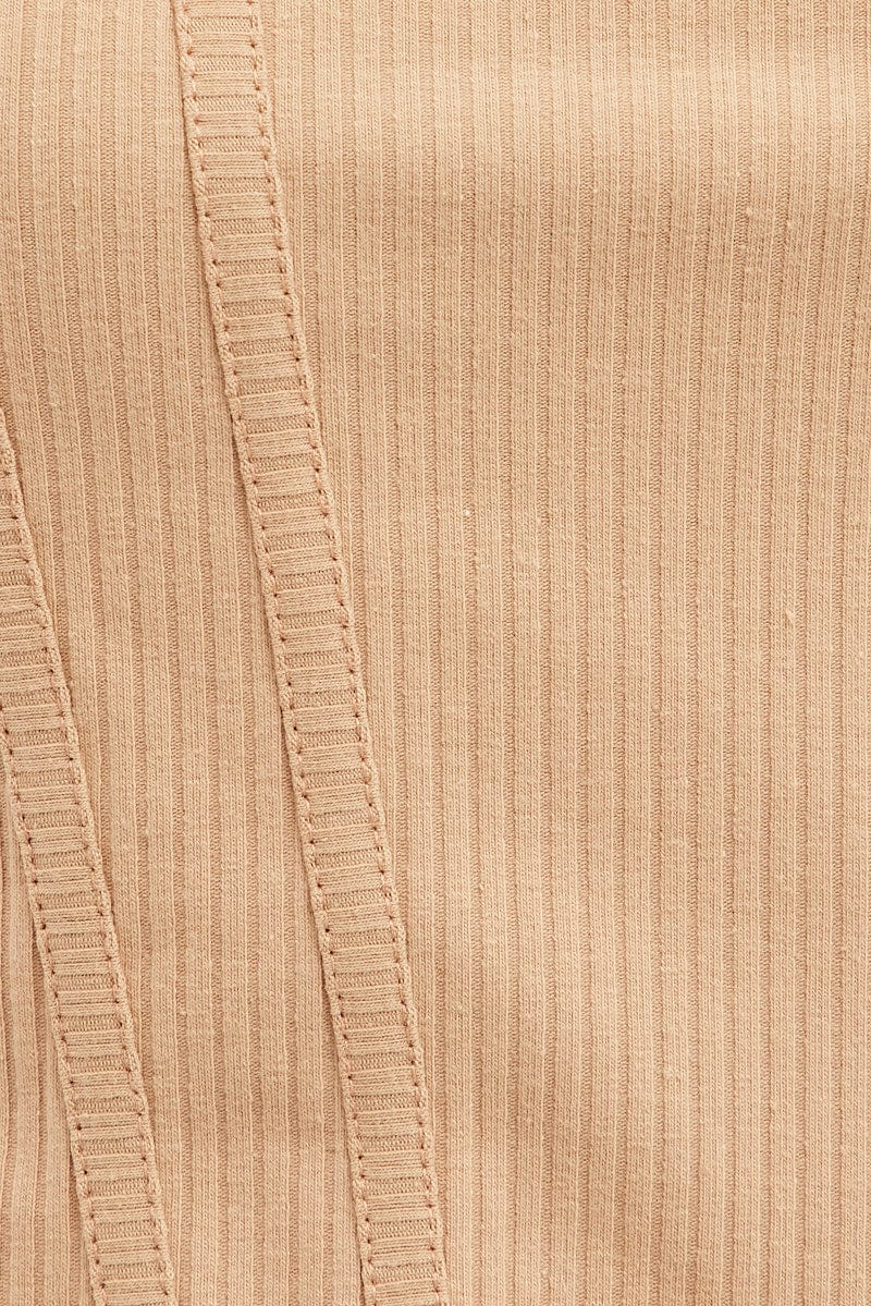 Beige Corset Singlet Sleeveless Scoop Neck Rib Jersey
