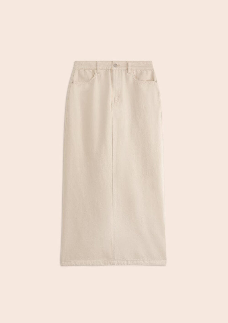 Cream Denim Midi Skirt | Woven Jupe Floyd | Suncoo Paris