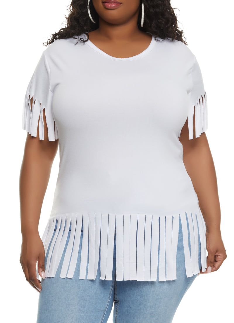 Plus Size Short Sleeve Fringe Hem T Shirt