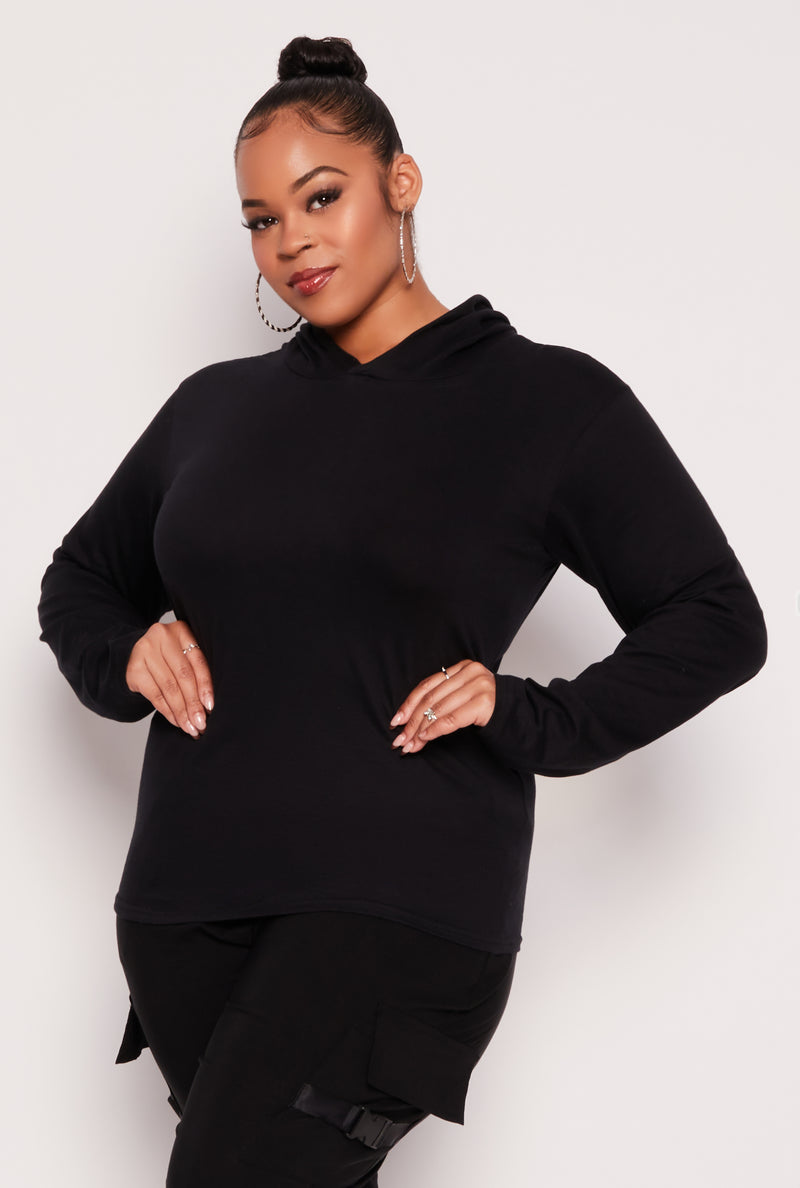 Plus Size Long Sleeve Hooded Top
