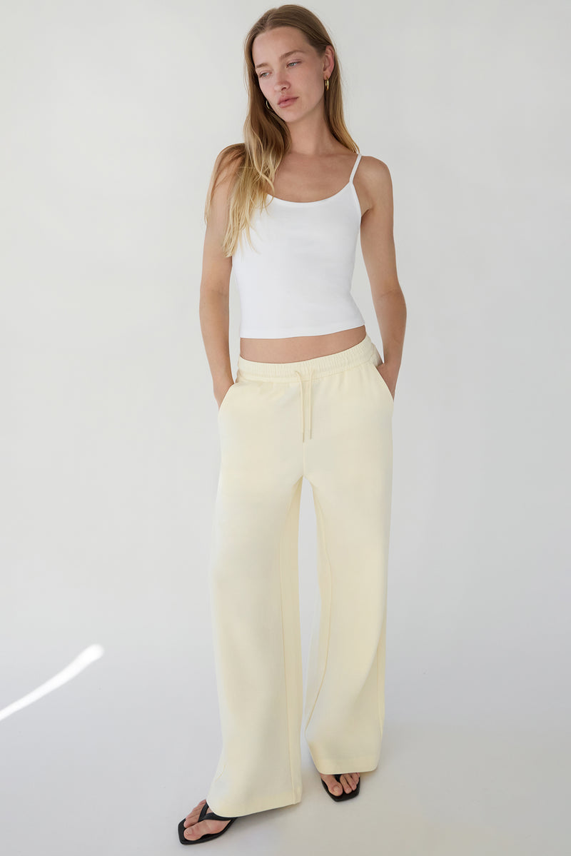 DOUBLE-KNIT COTTON BLEND WIDE LEG PANT