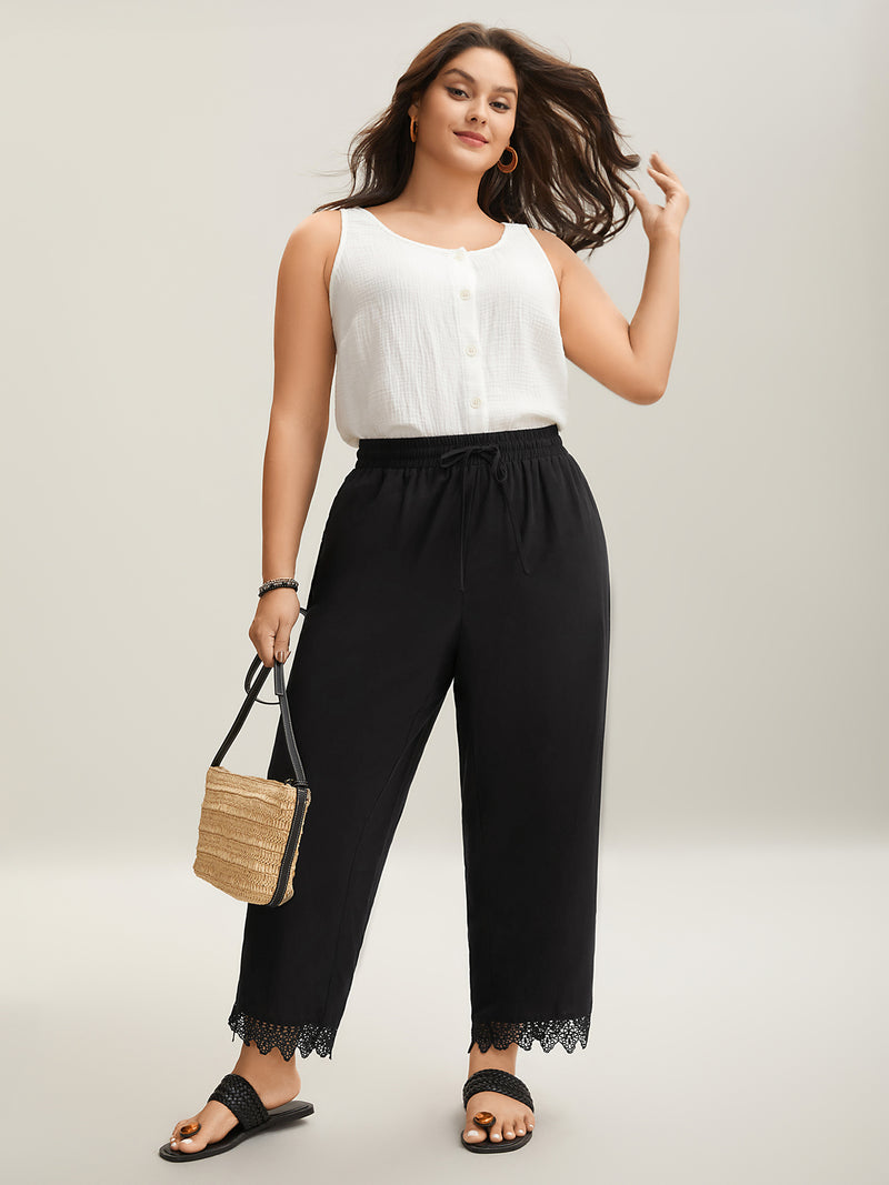 Drawstring Scalloped Lace Hem Pants