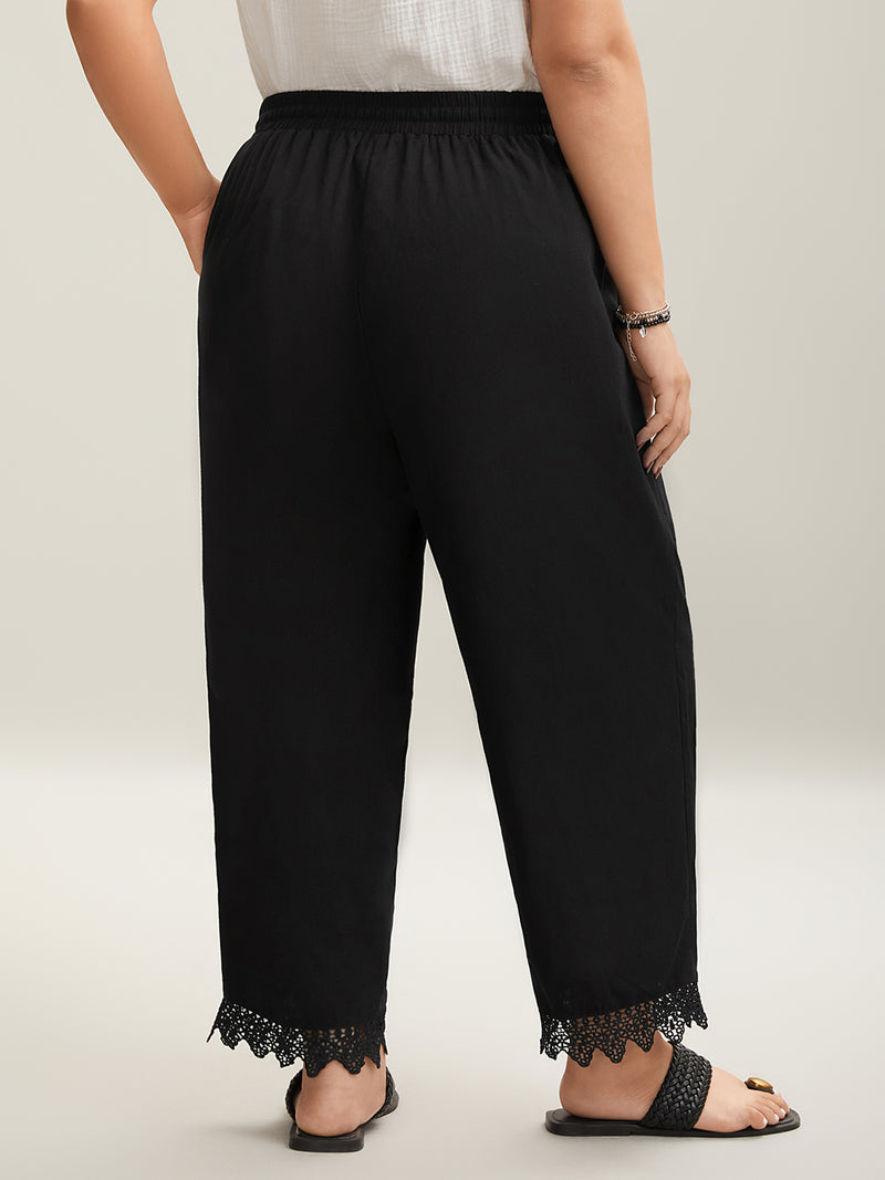Drawstring Scalloped Lace Hem Pants