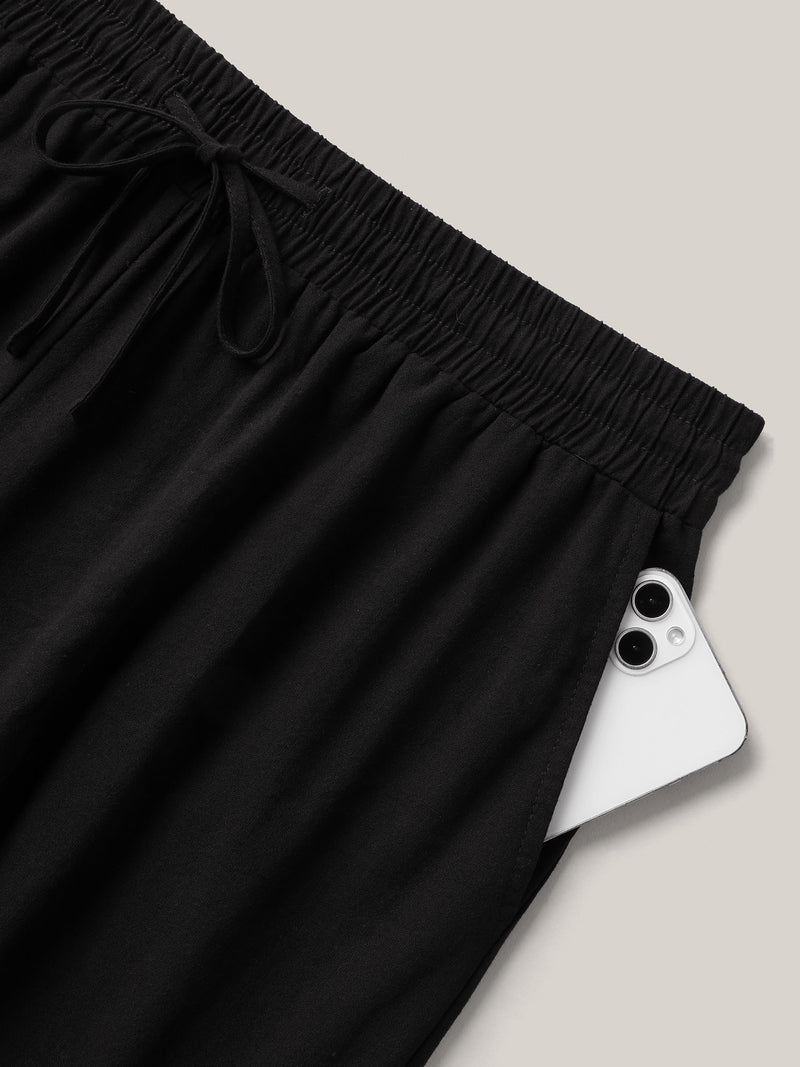 Drawstring Scalloped Lace Hem Pants