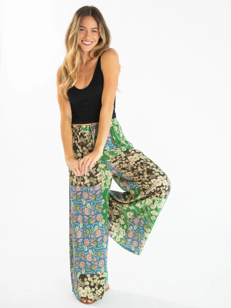 Go With The Flow Wide Leg Pant - Green Blue Floral