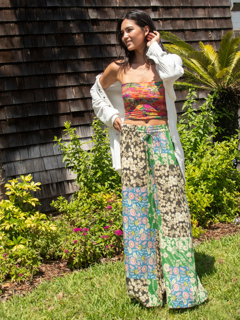 Go With The Flow Wide Leg Pant - Green Blue Floral