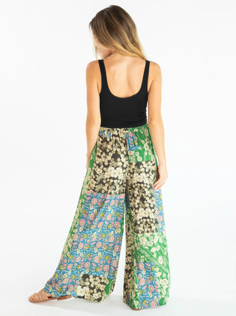 Go With The Flow Wide Leg Pant - Green Blue Floral