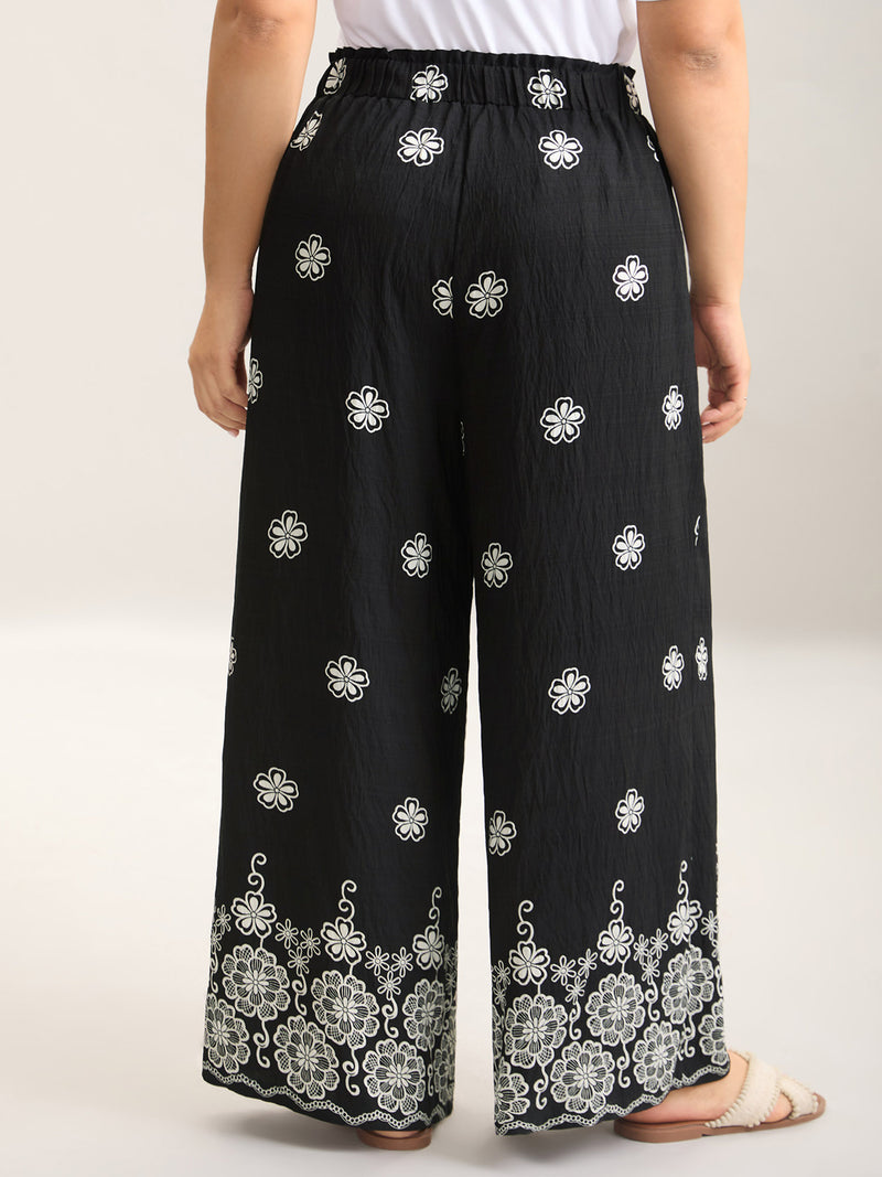 Boho Print Drawstring Wide-Leg Pants