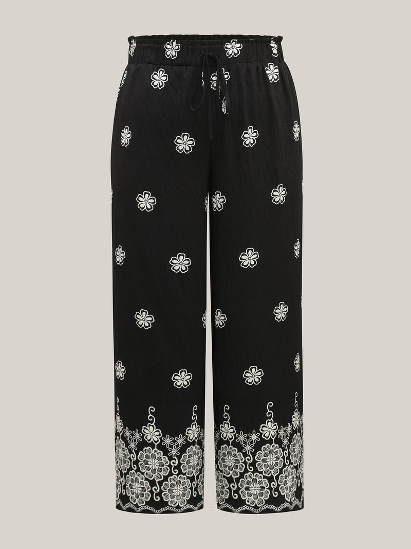 Boho Print Drawstring Wide-Leg Pants