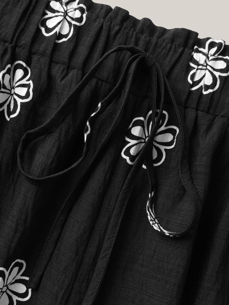 Boho Print Drawstring Wide-Leg Pants