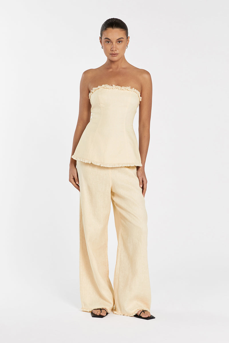 ZAHARA LEMON LINEN FRINGED PANT