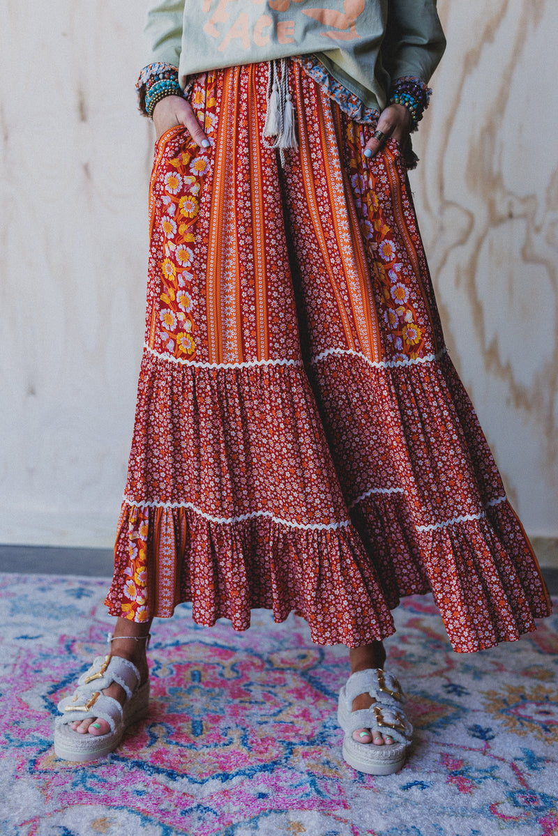 Kate Printed Wide Leg Pants - Red