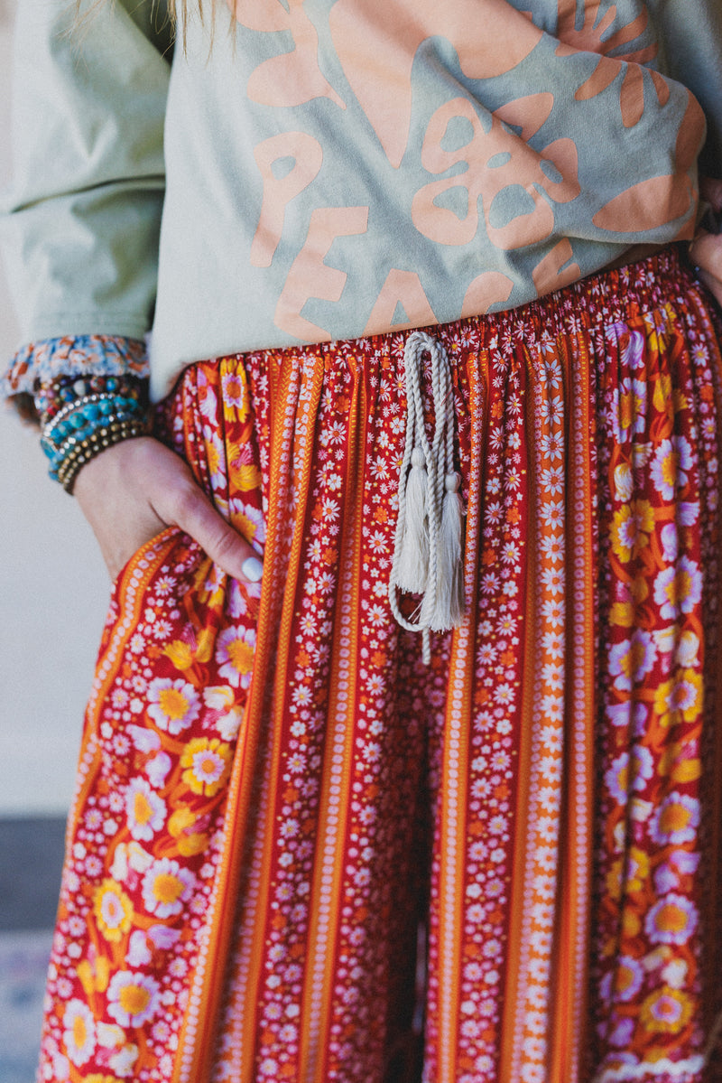 Kate Printed Wide Leg Pants - Red