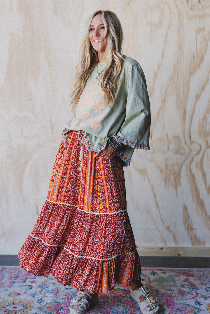 Kate Printed Wide Leg Pants - Red