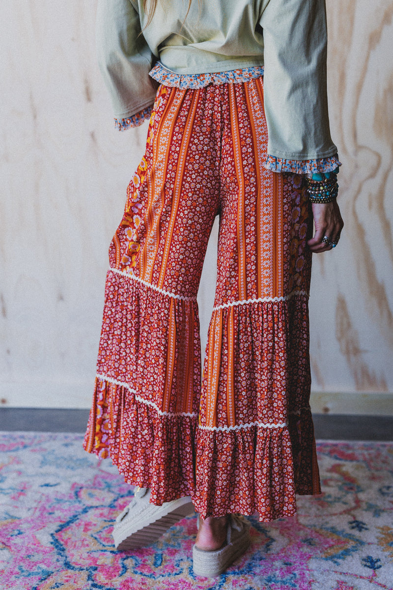 Kate Printed Wide Leg Pants - Red