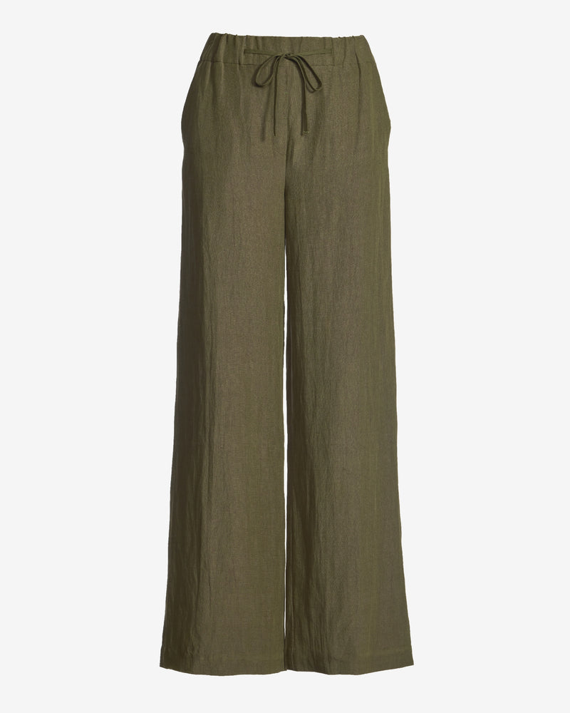Malibu Wide Leg Drawstring Linen Pant Olive Night