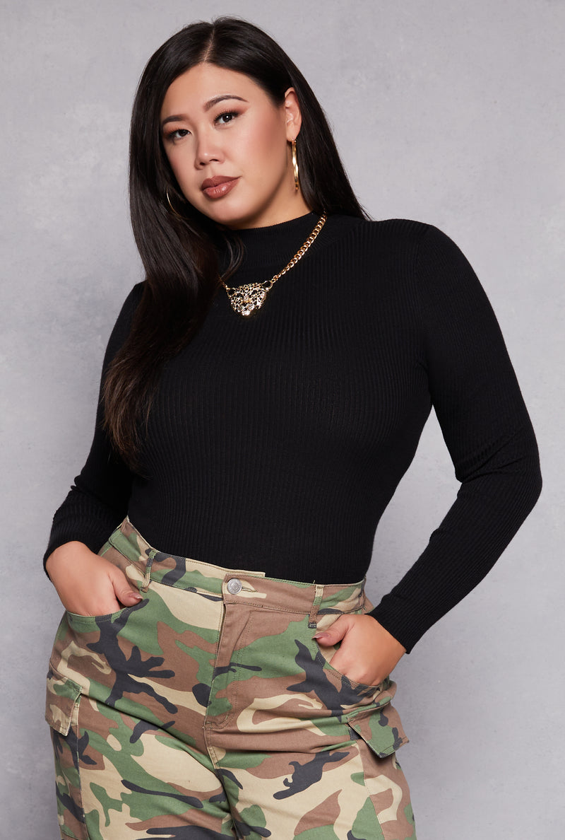 Plus Size Ribbed Mock Neck Top