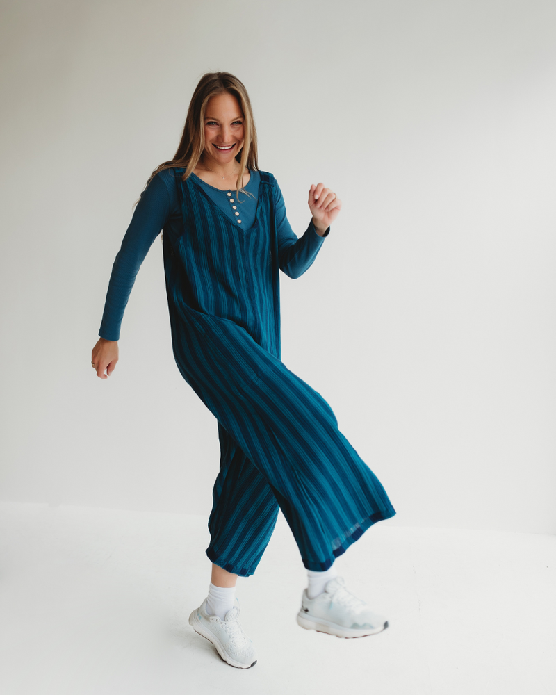 Grace Navy Check Print Reversible Wide Leg Jumpsuit