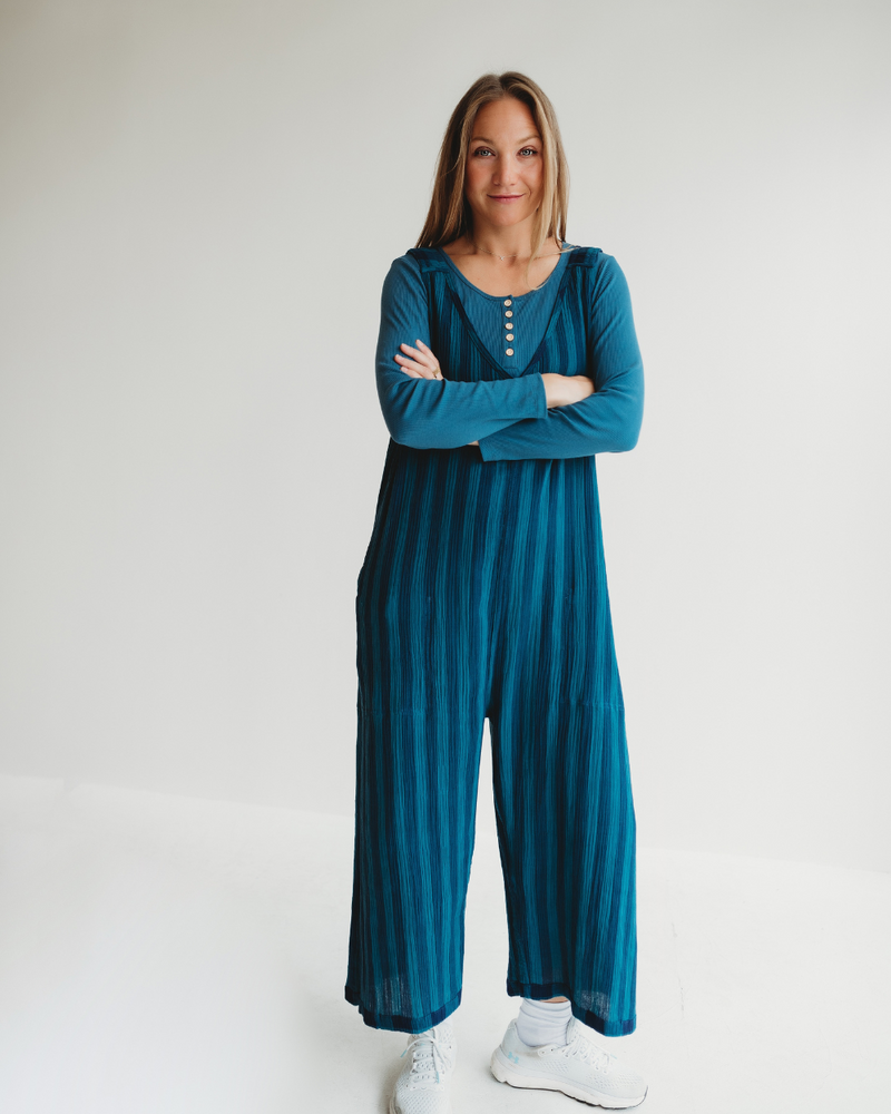 Grace Navy Check Print Reversible Wide Leg Jumpsuit