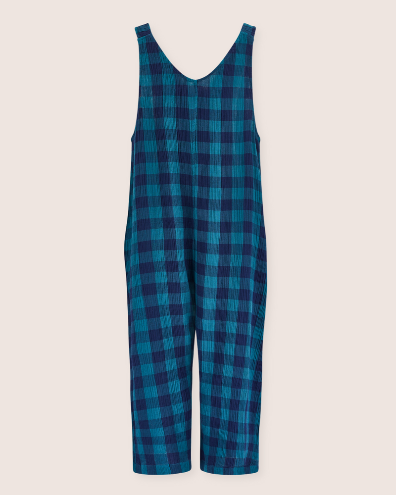 Grace Navy Check Print Reversible Wide Leg Jumpsuit
