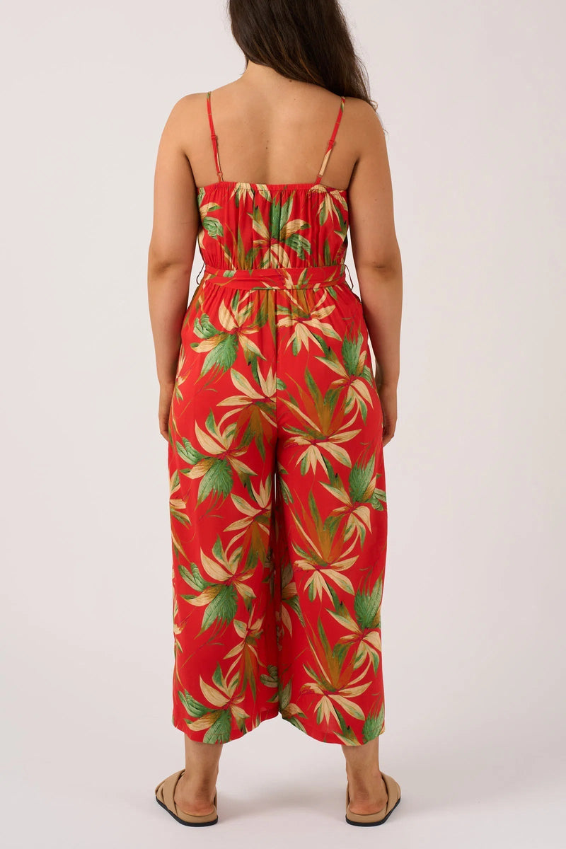 Sustainable Viscose Frill Jumpsuit - Flame Tropico