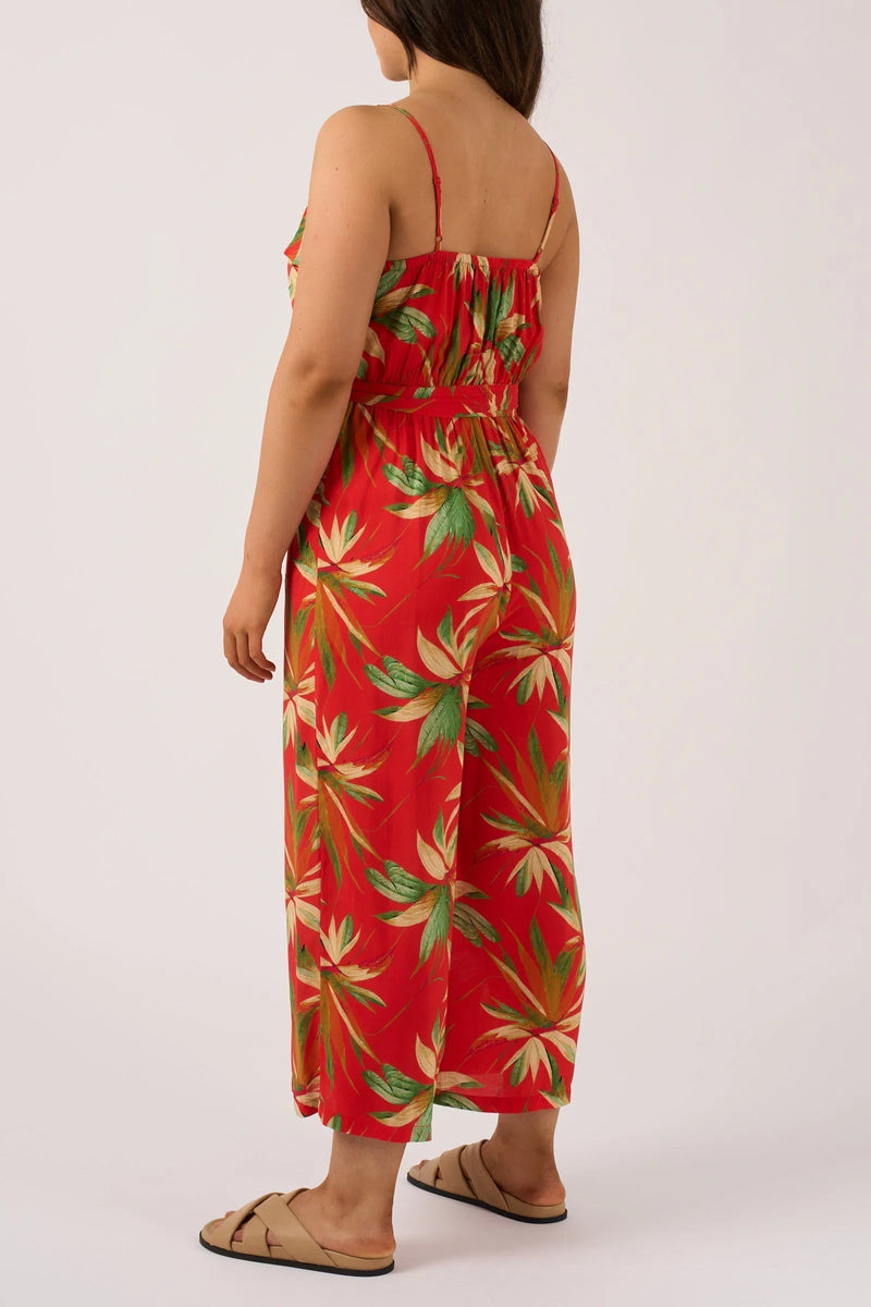Sustainable Viscose Frill Jumpsuit - Flame Tropico