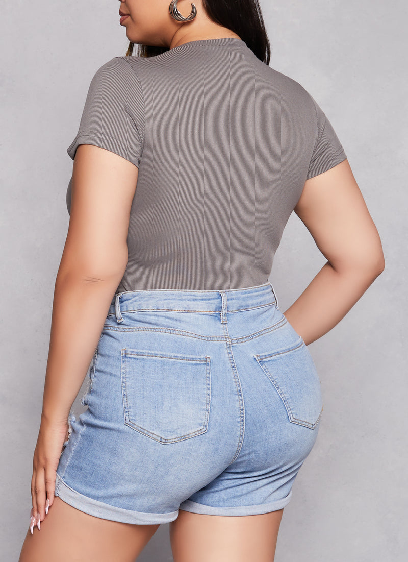 Plus Size Daisy Ribbed Crew Neck Bodysuit