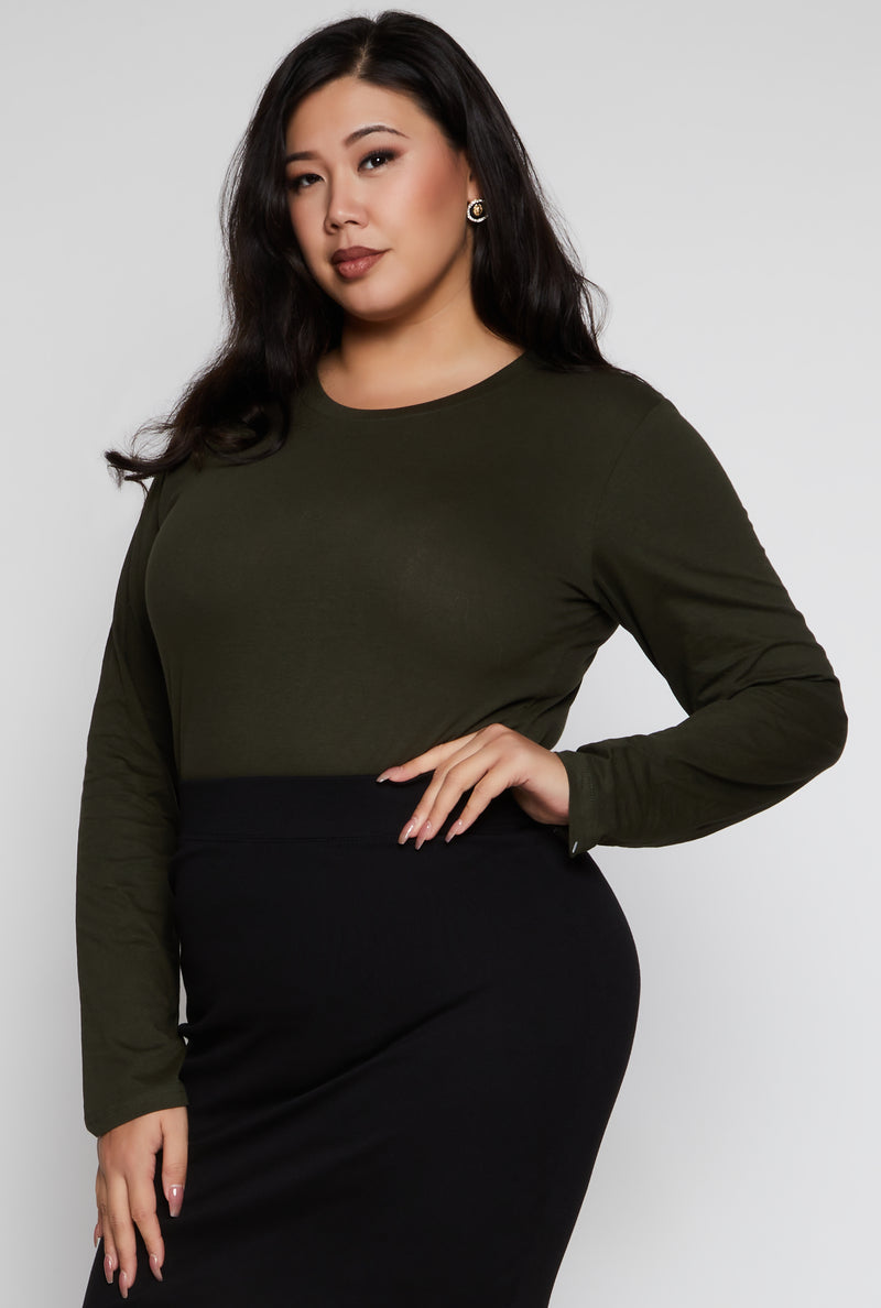 Plus Size Basic Crew Neck Long Sleeve Top