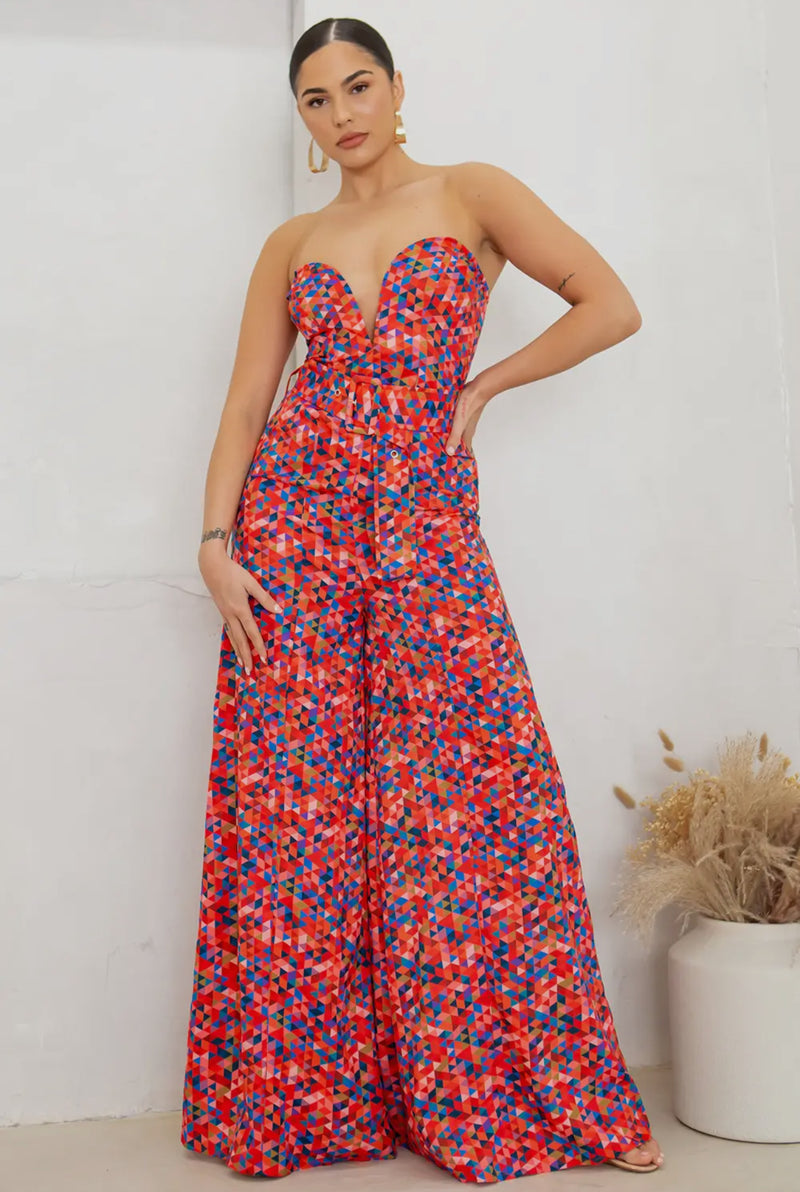 Geometric Gala Wide-leg Jumpsuit