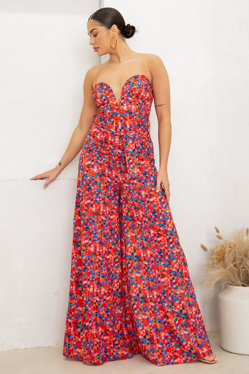 Geometric Gala Wide-leg Jumpsuit